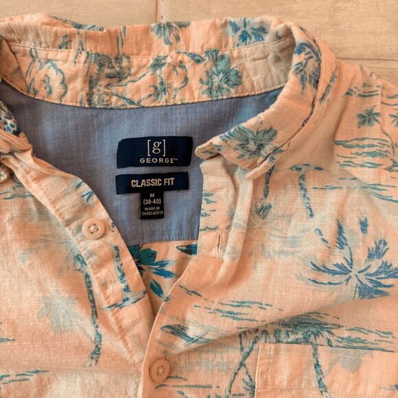 George Men Button Up Shirt M (38-40) Hawaii Pink Classic Fit Short Sleeve Pocket - Picture 4 of 4